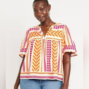 Old Navy Split-Neck Textured Flutter Sleeves Top Size L Empire Waist Bohemian